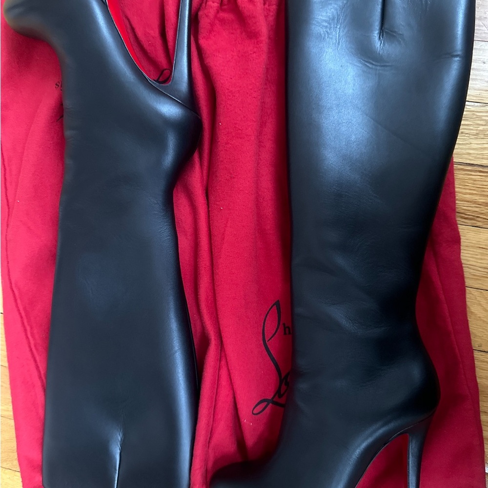 CHRISTIAN LOUBOUTIN Black Leather Knee-High Boots